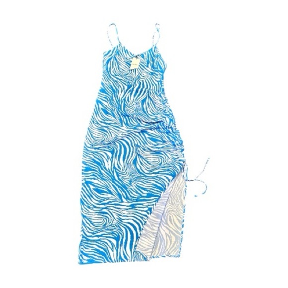 DREAMER, NWT, WOMENS, BLUE & WHITE ZEBRA PRINT, CAMI DRESS. MIDI LENGTH. SIZE L - Picture 3 of 12